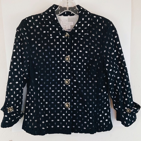 Charter Club Jackets & Blazers - Charter Club Eyelet Blazer Black Size Petite Small